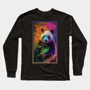 Panda Vibrant Tropical Flower Tall Digital Oil Painting Portrait Long Sleeve T-Shirt